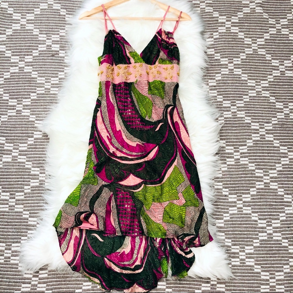 Marciano Beaded Asymmetrical Silk Dress XS